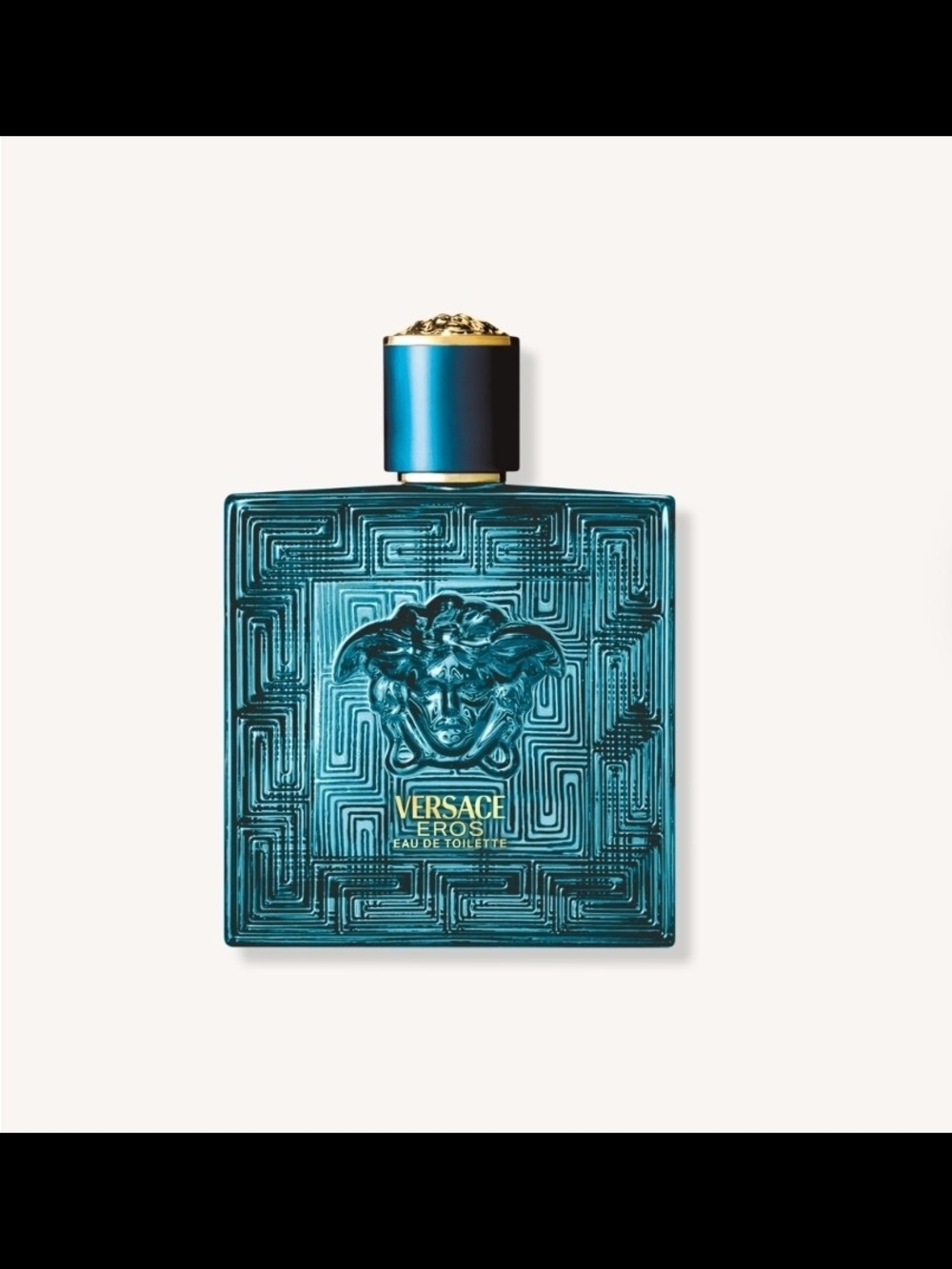 Versace Eros Teal Glass Perfume Bottle with Gold Accents 3.4 Oz